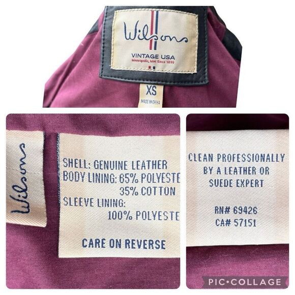 Wilsons Genuine Leather Motor Jacket Black Full Zip Quilted Shoulder Size XS VTG - Picture 8 of 12